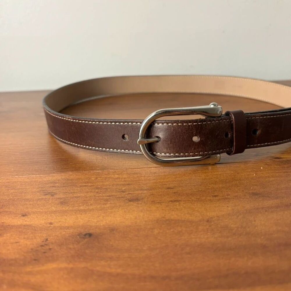 Banana Republic Italian Leather Belt Medium Dark Brown Silver Buckle Made Italy